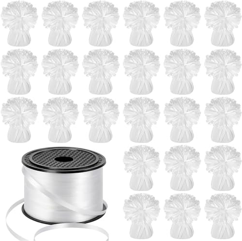 24 pesi metallici per palloncini, ad ancora, pesanti con 1 rotolo di nastro ondulato bianco, per palloncini, bomboniere, tavolo, decorazione di compleanno (bianco)