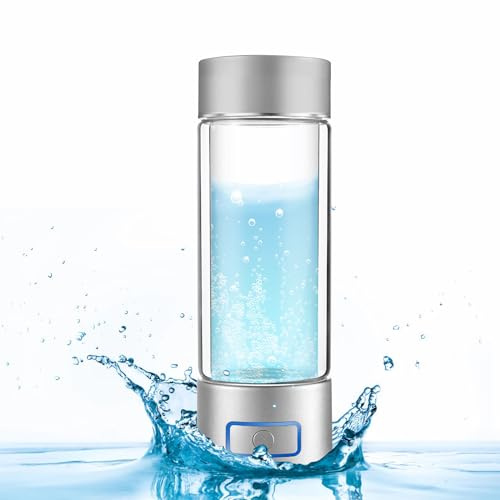 HQQMNY Botella de Agua de Hidrógeno Portátil - Contenido ≥6000ppb, Generador Con Tecnología PEM y SPE, 400 Ml (Color Plateado)