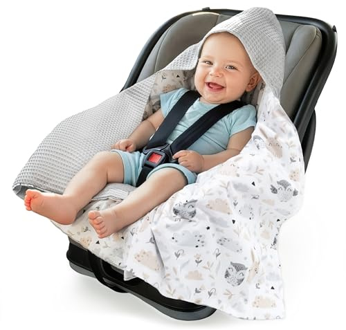 Medi Partners Coperta neonato ovetto Sacco per Passeggino - 100% Cotone universale Blanket 85x85cm fodera protettiva Morbida e Accogliente Passeggini Marsupio (Radura Con Waffle Grigia)
