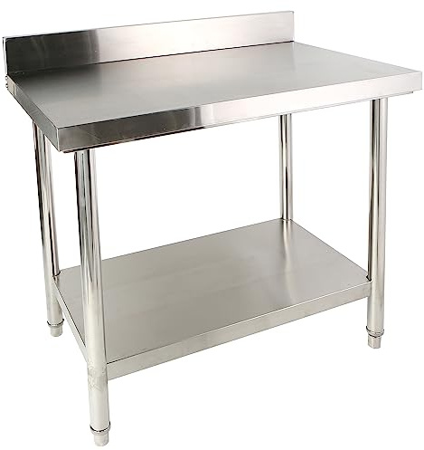 FINEUNAN Edelstahl Küche Arbeitstisch - 150x85x60cm mit Aufkantung - Gastronomie Tisch bis 250kg belastbar - Gastro Edelstahltisch Küchentisch mit Verstellbare Füße und großer unteren Ablagefläche