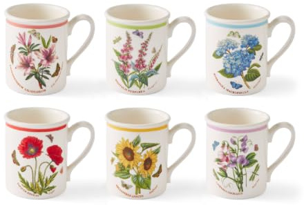 Portmeirion x Botanic Garden Meadow 6-Piece Breakfast Mug Set (H9.5cm) – Assorted Floral Tea & Coffee Mugs, Fine Earthenware for Everyday Use and Entertaining | Assorted Floral Fine Earthenware Coffee & Tea Cups for Everyday Use, Dishwasher, Microwave, Freezer & Oven Safe