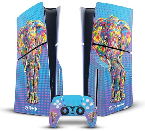 Head Case Designs Offizielle P.D. Moreno Elefant Tiere II Vinyl Haut Gaming Aufkleber kompatibel mit Sony PlayStation 5 PS5 Slim Disc Edition Console & DualSense Controller