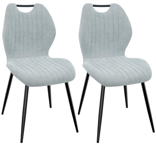 WAFTING Esszimmerstühle 2er Set, Gepolsterter Stuhl mit Hohe Rückenlehne aus Stoff und Schwarz Lackierte Metallfüße, für Esszimmer, Schlafzimmer und Empfang, Cyanfarben