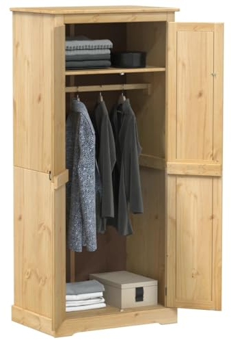 qohoio Kleiderschrank Vorratsschrank Mehrzweckschrank Schrank Kleiderschrank Corona 76x50x170 cm Massivholz Kiefer - 4002769