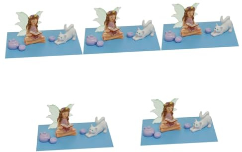 BESPORTBLE 5sets Flower Fairy Cat Statue Resin Cat Ornament Desktop Fairy Statue Artificial Decor Garden Ornaments