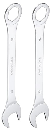 sourcing map 2 llaves combinadas delgadas métricas de 32 mm, caja de 6 puntos, compensación de 15 grados, extremo abierto, acero cromado CR-V, color plateado