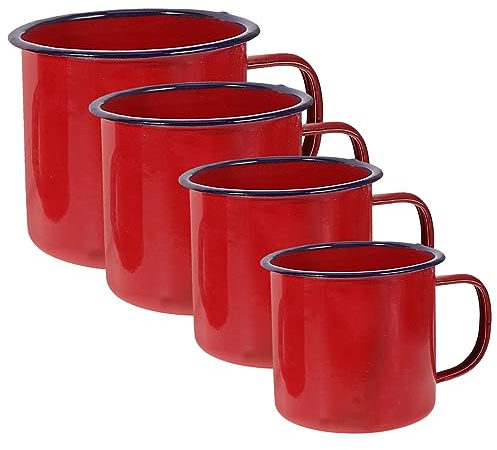 Garneck 4 Stück Emaillebecher Camping Kleine Tassen Blechbecher Zum Trinken Emaille-tasse Zu Hause Tassen Mit Heißer Schokolade Lagerfeuer-kaffeetassen Vintage Kaffeetasse Wasserbecher Rot