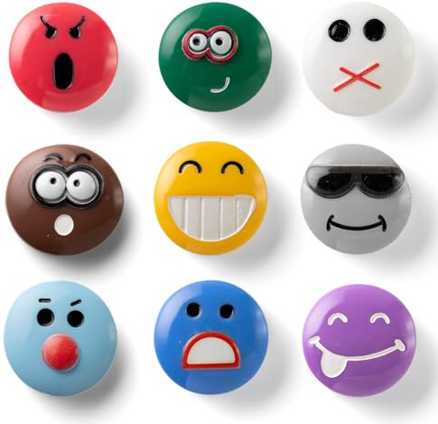SUNURS Paquete De 16 O 9 Imanes De Nevera con Emoticonos 3D, Expresiones De Resina Vibrantes con Fuertes Imanes De Neodimio, Acabado Suave Y Diseño De Parte Trasera Plana