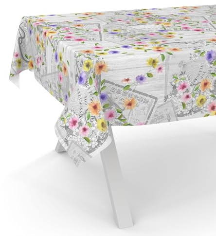 ANRO Wachstuchtischdecke Wachstischdecke Wachstuch Tischdecke abwaschbar Gartentischdecke Rund Oval Eckig 100x140cm Schnittkante Postkarte Floral