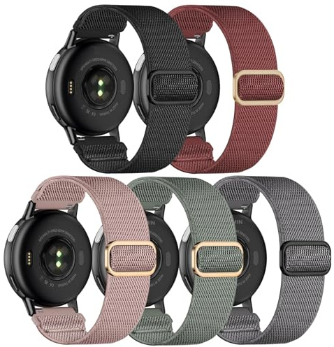 Wizvv 5 stycken 20 mm armband kompatibelt med Garmin Vivoactive 5/3/Forerunner 55/165/245/645 Music, nylontyg klockarmband för Venu/Sq/2 Plus/Sq Music/Sq 2 kvinnor och män, Nylon