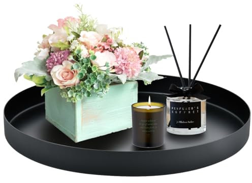 Schwarzes Rund Tablett Ø 30cm - Deko aus Edelstahl, Dekoteller Metall Make-up Organizer für Schmuck, Kerzentablett für Café, Bar, Restaurant