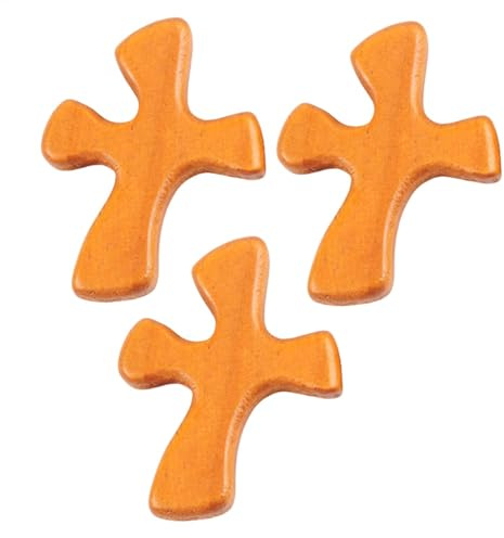 Crosses Wood, Portable Holding Crucifix, Set of 3 Small Pocket Crosses, Spiritual Companion Crosses, Prayer Crucifix for Men Women