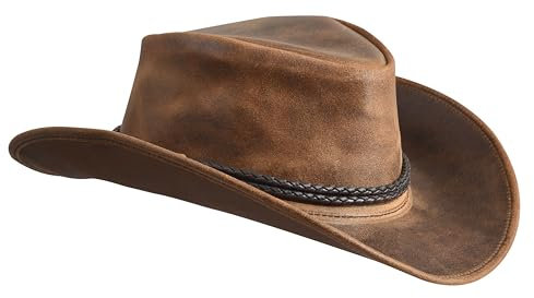 Sidewinder Cowboy-Lederhut für Herren, Western-Stil, Unisex, australisches geflochtenes Hutband, Hellbraun, large