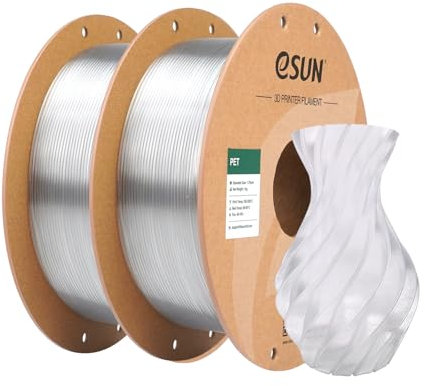 eSUN PET Filament 1.75mm, hohe Zähigkeit, 1KG (2.2 LBS) pro Spule, 2 Rollen Druckmaterial für 3D-Drucker, Durchsichtig-2KG