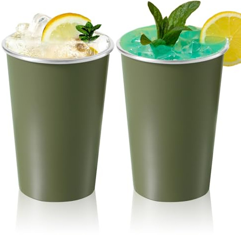 Bncxdc Edelstahlbecher, Edelstahlbecher, 2 wiederverwendbare Metall-Bierbecher, BPA-frei, stapelbarer Metallbecher, für Camping, Picknick, Zuhause, Kinder und Erwachsene, 500 ml (grün)