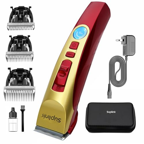 suplink Dog Clippers for Grooming for Thick Heavy Coats/2-Speed Low Noise Rechargeable Cordless Pet Shaver with Stainless Steel 4 Blade for Dogs Pets and Animals