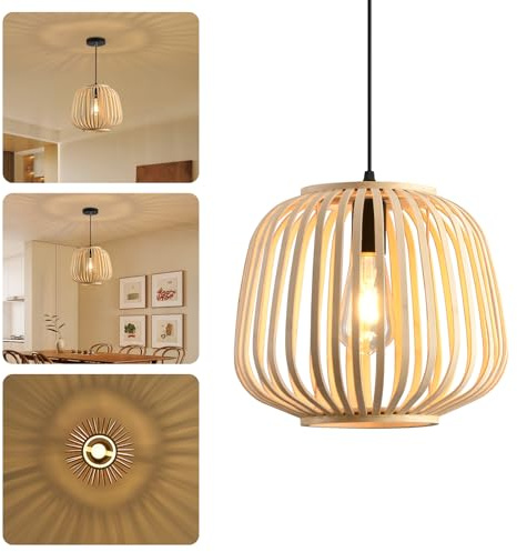 JZCDR E27 Pendelleuchte Rattan Ø30cm Bambus Lampenschirm Hängelampe Esstisch 1-Flammige Boho Lampe Decke Vintage für Wohnzimmer Schlafzimmer Küche, Schwarz & Natur