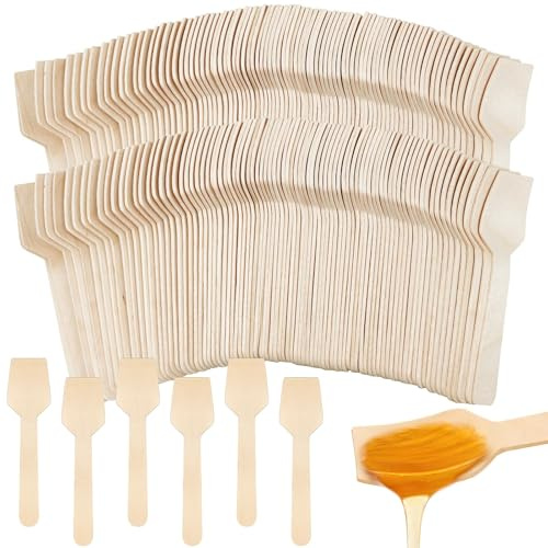 Eislöffel aus Holz - 1000 Stück Einweglöffel 9,5 cm Mini-Holzlöffel quadratische Dessertlöffel, Kleine Probierlöffel aus Holz für Joghurt, Eiscreme, Dessert