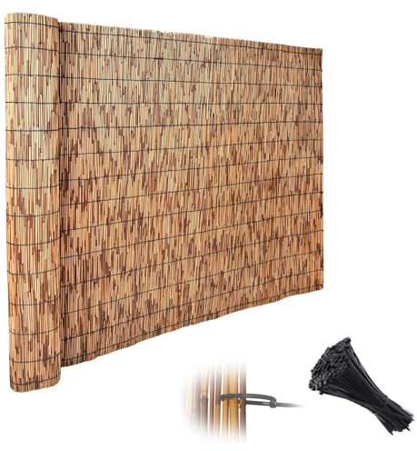 Schilfrohrmatte Garten Sichtschutz Sichtschutzzaun aus Schilf Bambusmatte 30–180cm hoch x 80–1500cm lang Schilfmatte Balkon Schilfzaun Brauner dekorativer Gartenzaun Naturzaunrolle(Brown)