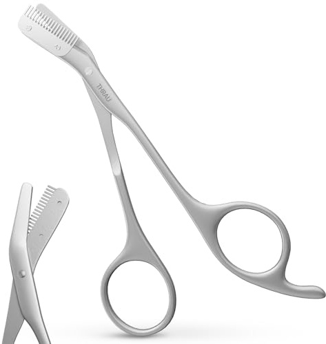 THRAU ciseaux sourcils avec peigne, acier inoxydable, précision professionnelle, sécurité pour débutants, rasoir sourcil femme & homme, kit sourcils portable pour maison et voyage