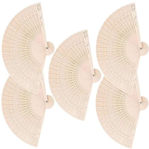 5 PCS Wooden Fan Hand Held Fans Folding Handheld Paper Fan, Decorative Hollow Vintage Folding Handheld for Weddings Parties and DIY Decorations, Chinese and Japanese Style Fans for Decor