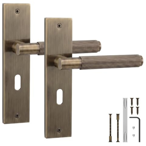 Decoranddecor Hera Antique Brass Door Handles Internal Keyhole Backplate | Keyhole Backplate, Fits 64mm & 76mm UK Sash Locks, Lock Sold Separately, Interior Door Handles, 200x45mm Plate