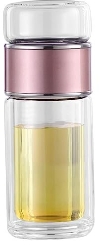 LIGIGWASH Tee Infuser Flasche Auslaufsichere Glasflasche für Lose Teeblätter Tragbar Roségold für Heiße und Kalte Getränke Bruchsicher und Temperaturbeständig