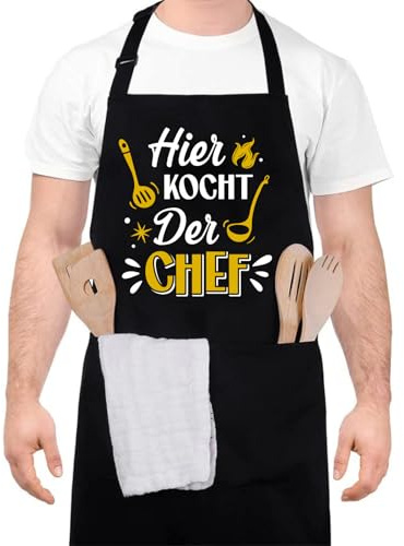 Livdouyu Grillschürze für Männer Lustig Schürze Herren Kochschürze Geschenke zum Vatertag Grill schürze - Hier kocht der Chef, Lustige Schürzen für Papa und Opa
