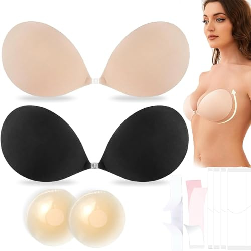 2 Pairs Stick On Bra for Women, Strapless Bra, Reusable and Easy to Clean