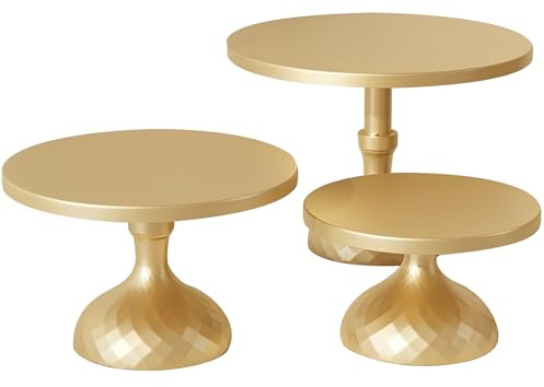 Yeqqzq 3 Pack Metal Cake Stands for 6-12 Inch Cakes, Perfect Dessert Table Display Set, Cupcake&Cake Stands for Party, Wedding, Birthday, Baby Shower, Anniversary (Gold)