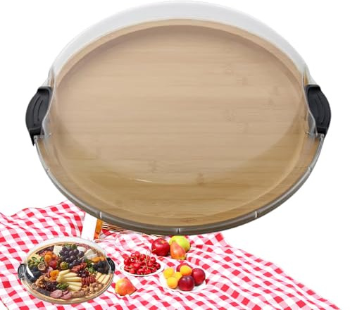 Käsebrett Mit Deckel Rund 30cm, Charcuterie Brett Aus Holz, Servierplatte Für Käse, Obst, Snacks Und Fleisch, Aufschnittplatte Mit Transparentem Deckel Für Küche, Picknick, Camping Und Feier