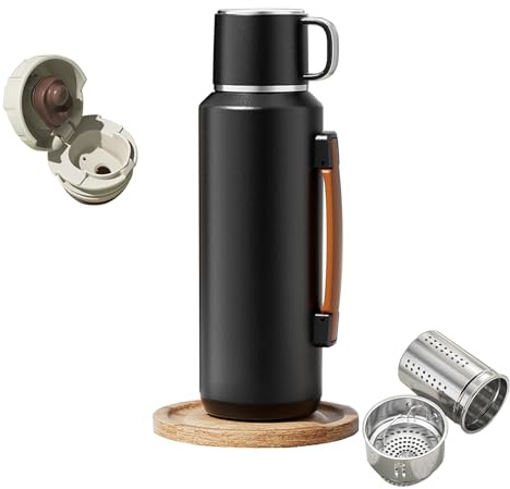 VISTATROY 316 Stainless Steel Water Bottle 33 oz with Lidded Cup - Keep 24+ Hrs Warm for Hot & Cold Drinks - Leakproof Vacuum Insulated Thermal Flask with Handle for Travel Coffee