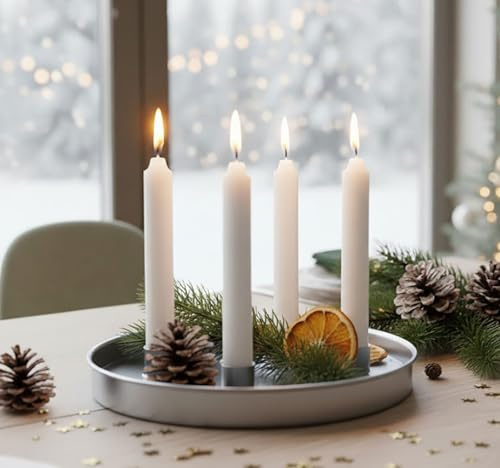 KAMACA Adventskranz rund 25 cm aus Metall mit Magnet-Kerzenhaltern flexibel arrangierbarer Kerzenhalter für Stabkerzen bis 2,3 cm Advent Weihnachten (Magnet Kerzentablett für Stabkerzen 25 cm grau)