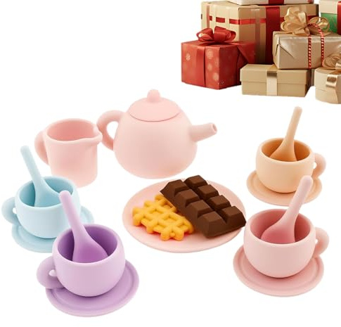 Genérico Juego de té de Silicona: Juego de Taza y de Juguete, jueego de rol Educativo, de té de Silicona con Tazas y platillos para niños, niñas, jardín de Infantes, Sala, Preescolar, aul
