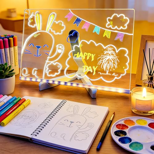 Portable LED Note Board with 7 Colors，Luminous Drawing Board，Light Board for Drawing，Adjustable Modes，Graffiti board12 X8 Drawing Board, Gift/Classroom/Office/Kids Birthday