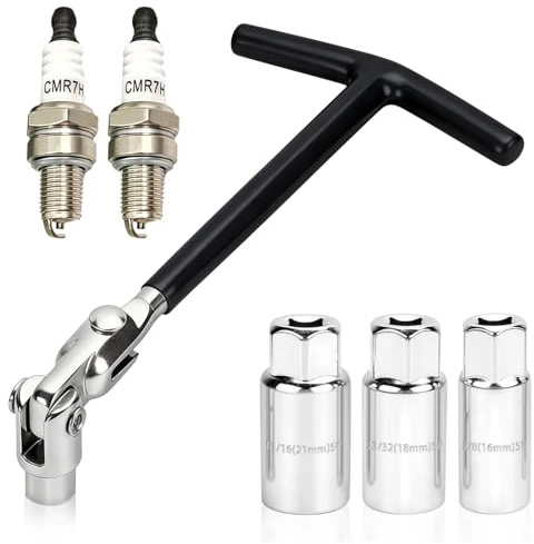LTSVBO Zündkerzenschlüssel Set,1 Zündkerzenschlüssel + 2 Stücke CMR7H Zündkerze,16 mm, 18 mm, 21 mm Zündkerzenschlüssel,T-Griff Zündkerzen Steckschlüssel für Auto und Motorradfür(Schwarz)