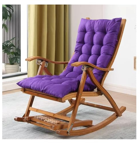 MBNKMEBU Schaukelstuhl, klappbar, verstellbar, weich gepolstert, bequemer Liegestuhl for Balkon, Pool, Garten, Bambus-Entspannungssessel, Seniorenstuhl(Purple)
