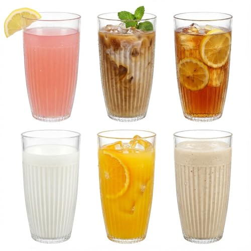 Taylor & Brown Set of 6 Clear Fluted Hi Ball Plastic Acrylic Drink Tumblers - Stackable Glasses for Picnics, BBQ’s, Poolside, Camping, Children’s Parties