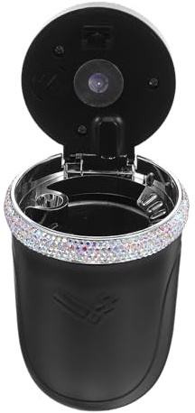 HIAKDOFT Cendrier de Voiture Portable en Métal avec Couvercle Coupe-Vent et Lumière LED Automatique Cendrier sans Fumée pour Véhicule Accessoire Compact pour Intérieur Automobile pour