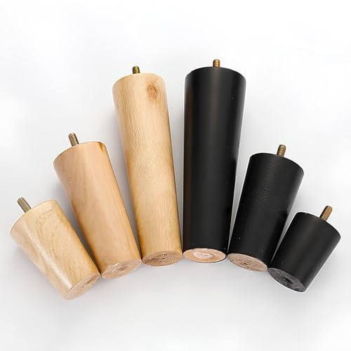 Generico 6/8 CM Gambe Da Mobili In Legno Massello Rotonde, Set Di 4 Piedini Per Divani, Viti Filettate Nelle, Alzate Per Sedie, Cassettiere, Armadi E Panche(Nero,20cm/7.8in(4pcs))