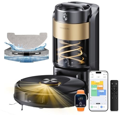Proscenic Q20 Pro Robot Aspirador y Fregasuelos 10000 Pa/200Mins, con 4L Base Autovaciado sin Bolsa, Navegación y Cartografía por Láser por App/Voz/Control, para Suelos/Alfombras y pelos de Mascotas