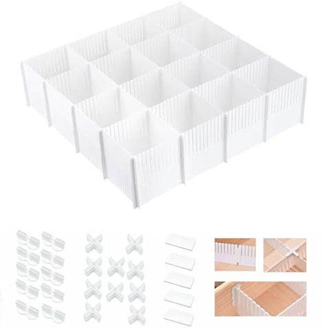 YQYQNT Large Drawer Dividers With 25 Connectors for Deep Drawer (38cmx11cm), 15PCS Custom Grid Drawers Separators, DIY Drawer Organiser Inserts for Clothes, Makeup, Office Supplies