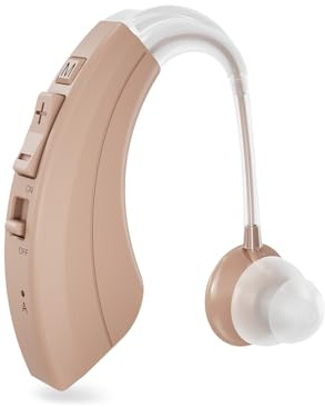 HIBRIQ Dispositivo sonoro ricaricabile, cancellazione del rumore e volume regolabile, 4 modalità dispositivo uditivo design BTE Comfort (1, Beige)