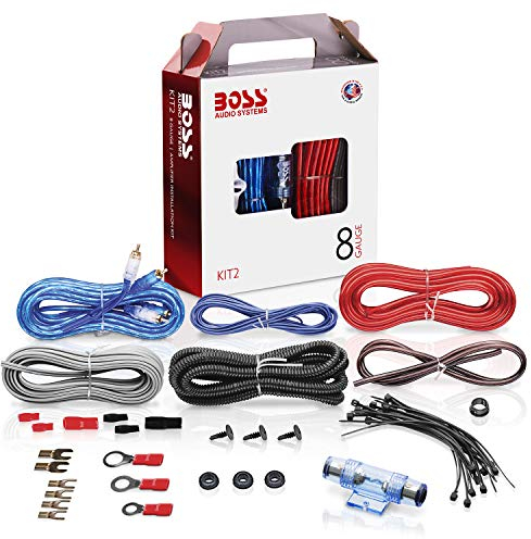 BOSS AUDIO KIT2 8 Gauge/ 3,27 mm Auto Installations-Set Verstärker Endstufe Kabel Anschlusskabel Cinch Kabel, Mehrfarben