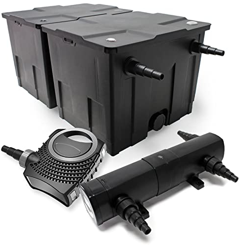 Wiltec Komplettset: CBF-350B Teichfilter bis 60000 L Teichfilteranlage als Durchlauffilter, NEO10000 SuperECO Teichpumpe 10000l/h 80W, CUV-224 Teichklärer UVC Klärer mit 24W