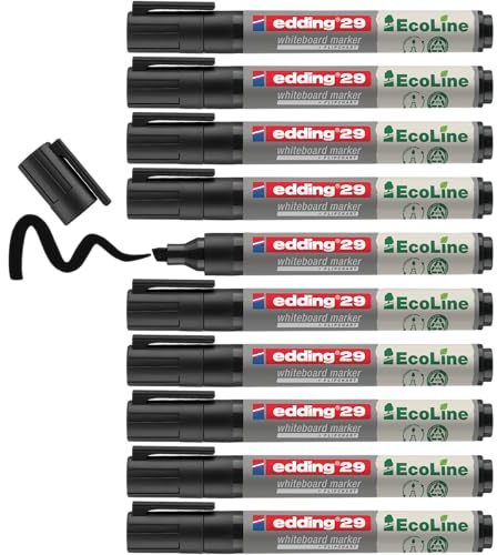 edding 29 Ecoline Whiteboardmarker - schwarz - 10 Whiteboard Stifte - Keilspitze 1-5 mm - Boardmarker abwischbar - Whiteboard, Flipchart, Magnettafel, Pinnwand, Memoboard - Sketchnotes - nachfüllbar