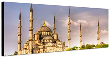 Augenblicke Wandbilder Keilrahmenbild Wandbild 150x50cm Blaue Moschee Bäume Wolkenhimmel