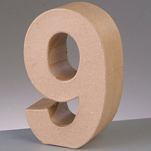 3D Number9 Paper Mache Signs Buff Papp Art Freestanding 17.5cm x 5.5cm (Number 9)
