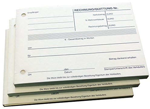 Druckerei Scharlau 1x Block Quittung Rechnung - Quittungsblock - 2 x 50 Blatt DIN A6 - gelocht - SD -durchschreibend (22233)