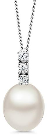 OROVI Halskette für Damen mit Perlen Anhanger 9 Karat (375) Weißgold Gold Kette mit Cubic Zirconia Schmuck